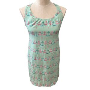 Britt Ryan Silk Mini Dress Blue Nautical Anchor Print 2